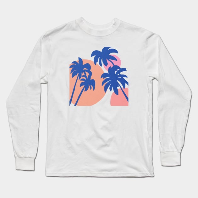 Blue palm trees summer time Long Sleeve T-Shirt by JulyPrints